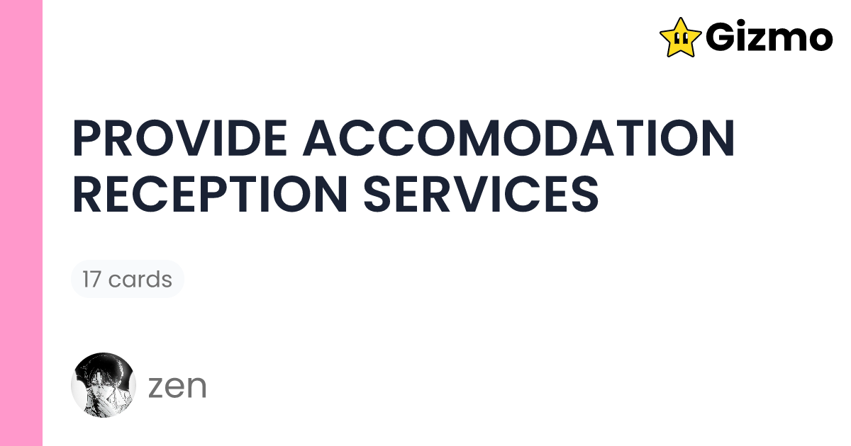 Provide Accomodation Reception Services | Flashcards
