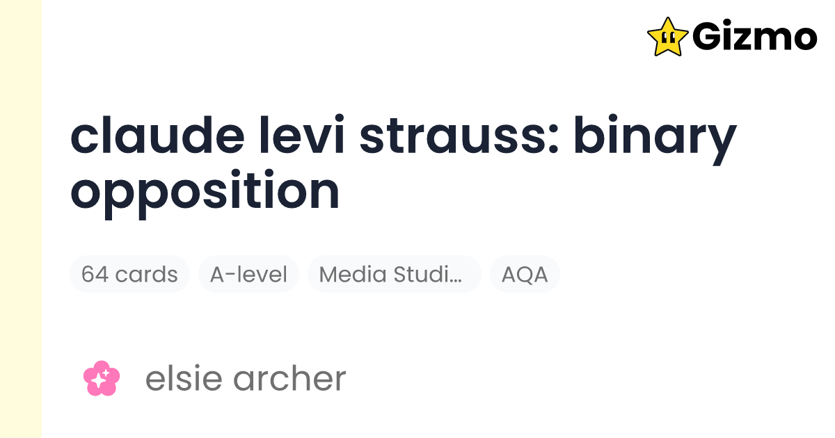 Claude Levi Strauss: Binary Opposition | Flashcards